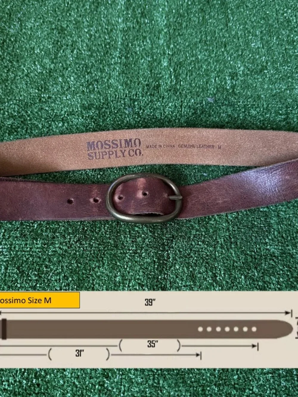 Mossimo Supply Co Brown Genuine Leather Belt Oval Buckle Size M Vintage Unisex